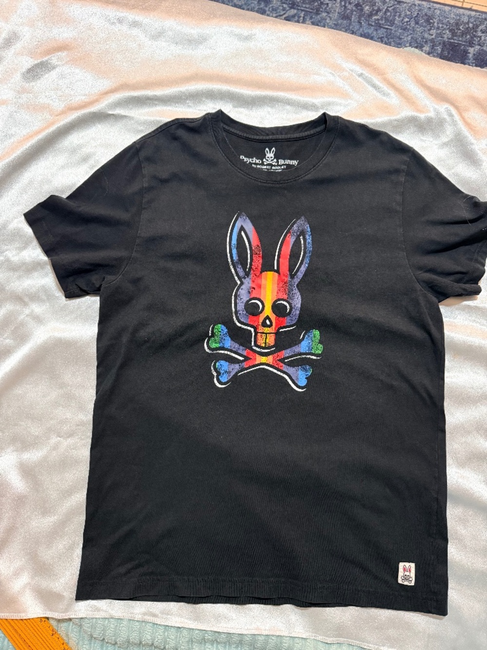 Psycho Bunny Men's Size 5 M Black Pima Cotton Skull Bunny Graphic T-Shirt